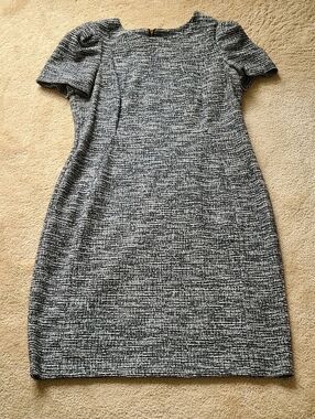Calvin Klein Black & White Textured Sheath Midi Dress
